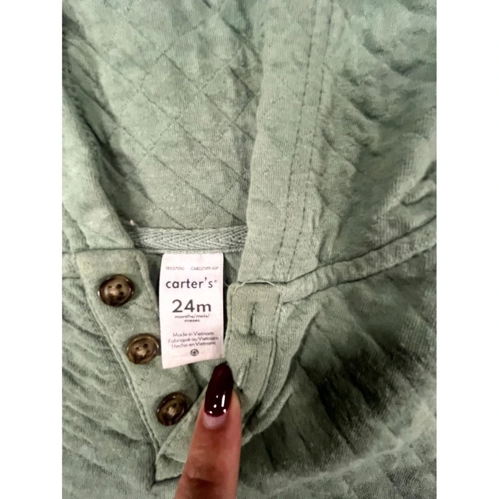 Carters‎ Hoodie Toddler Unisex 24M Sage Green Quilted Cotton Hooded Pullover